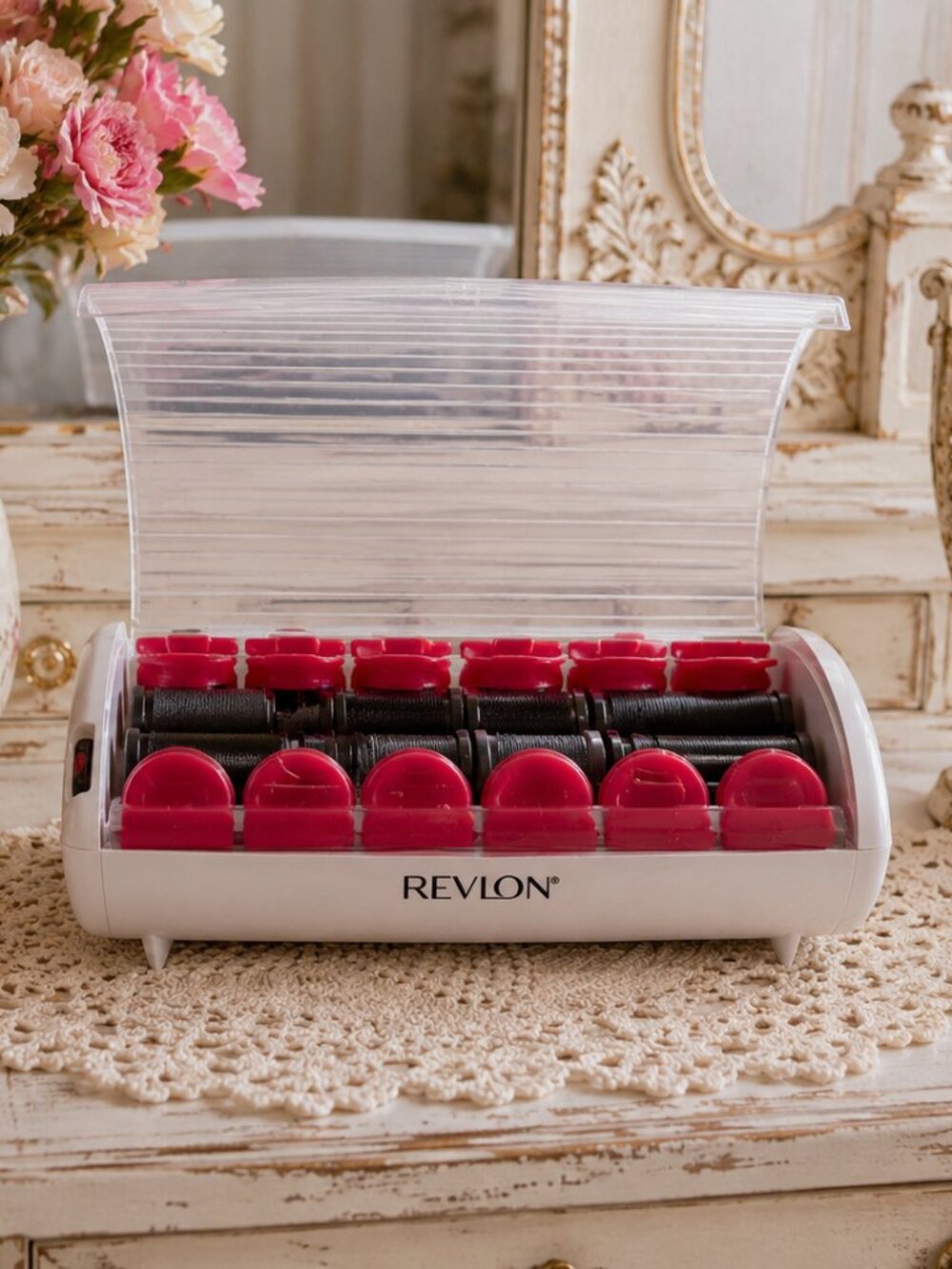 Vintage 2002 Revlon Tourmaline Ceramic Ionic Hot Rollers Pink Clips